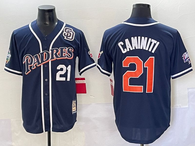 Men 2025 San Diego Padres 21 Caminiti Blue Throwback Game Nike MLB Jersey style 65